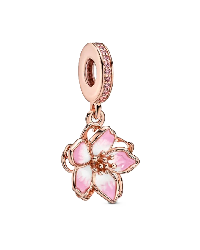 Pandora Movable Cherry Blossom Dangle Charm in Sterling Silver with 14K Rose Gold-Plating