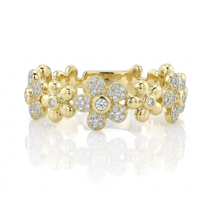 0.23 TOTAL CARAT WEIGHT DIAMOND FLOWER BAND RING IN 14K YELLOW GOLD