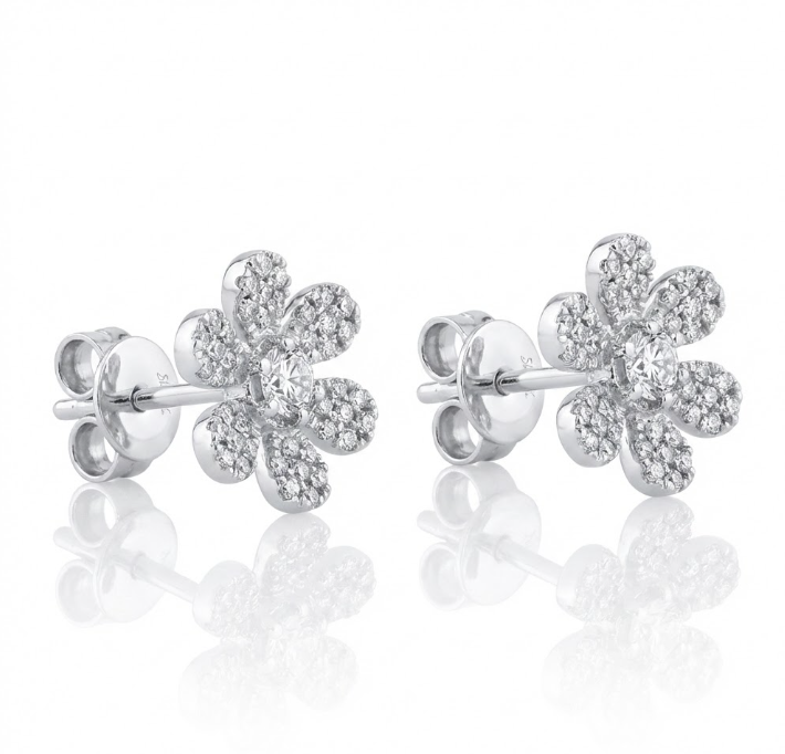 Diamond Flower Stud Earrings | 14K White Gold | 0.29 ctw | Floral Studs - Brownee Jewelers