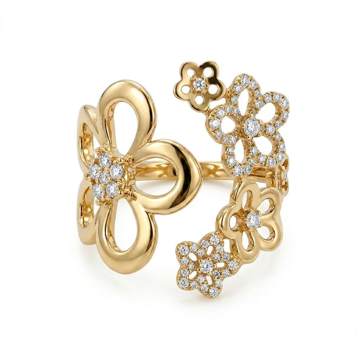 Diamond Floral Openwork Wide Ring | 14K Yellow Gold | Statement Fashion Ring - Brownee Jewelers