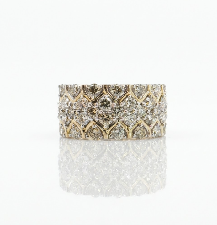 Diamond Cluster Wide Band Ring | 10K Yellow Gold | Multi-Row Statement Band - Brownee Jewelers