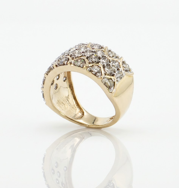 Diamond Cluster Wide Band Ring | 10K Yellow Gold | Multi-Row Statement Band - Brownee Jewelers
