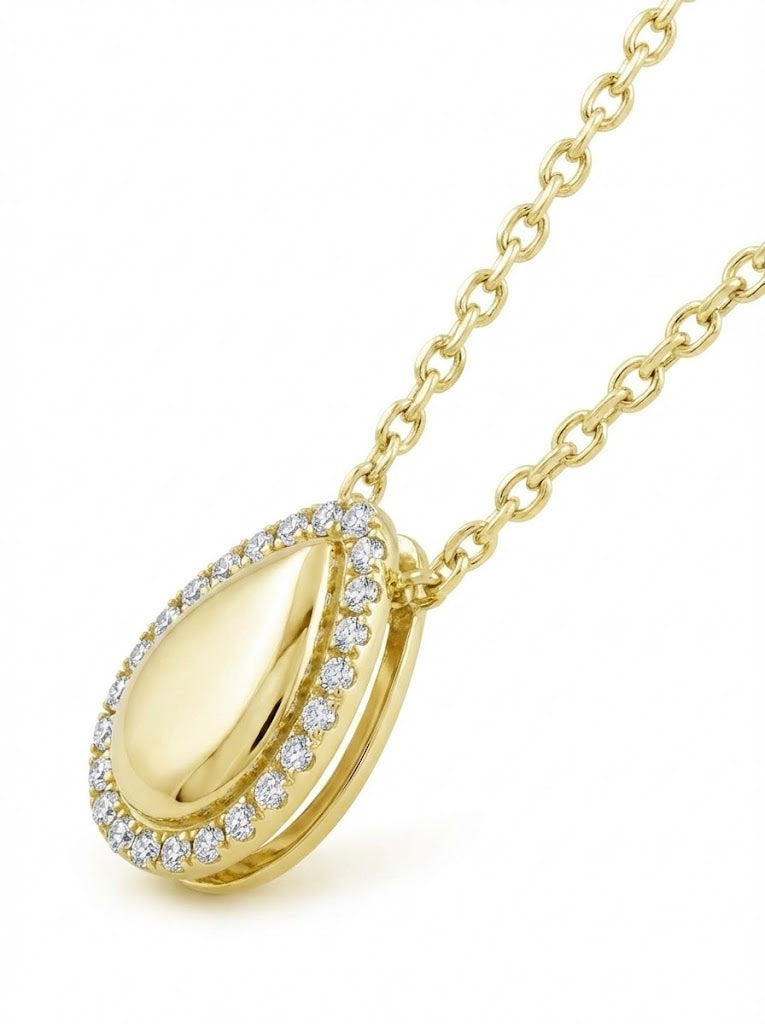 10K Yellow Gold Pear-Shape Diamond Halo Pendant – 1/10ct