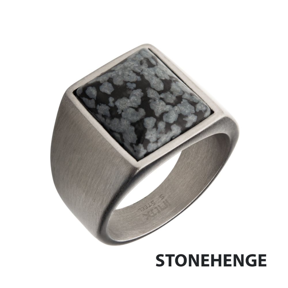 Stainless Steel in Matte Finished Signet Rings with Polished Snowflakes size 10 