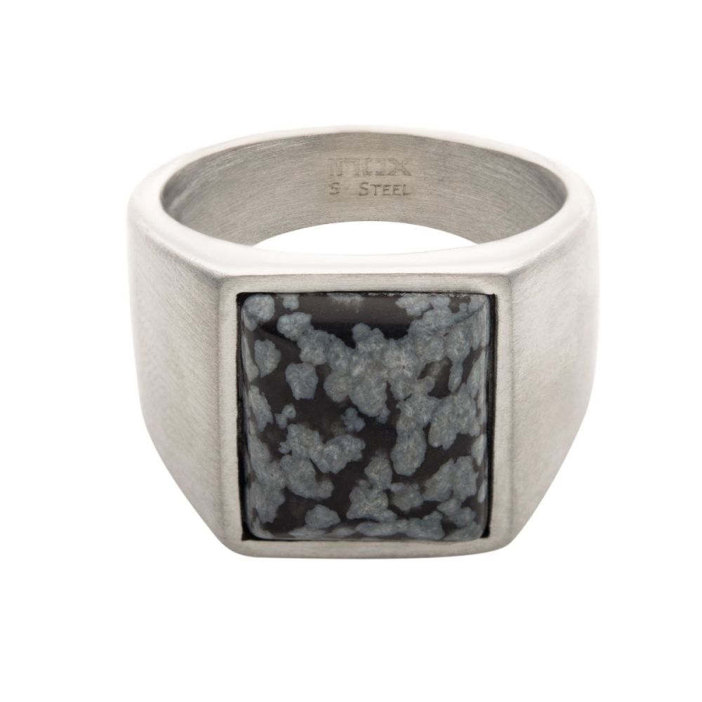 Stainless Steel in Matte Finished Signet Rings with Polished Snowflakes size 10 