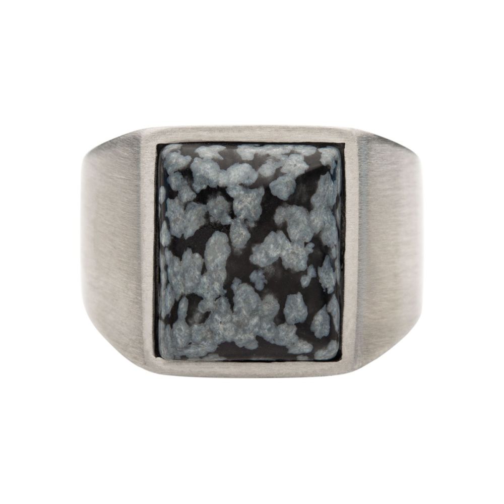 Stainless Steel in Matte Finished Signet Rings with Polished Snowflakes size 10 