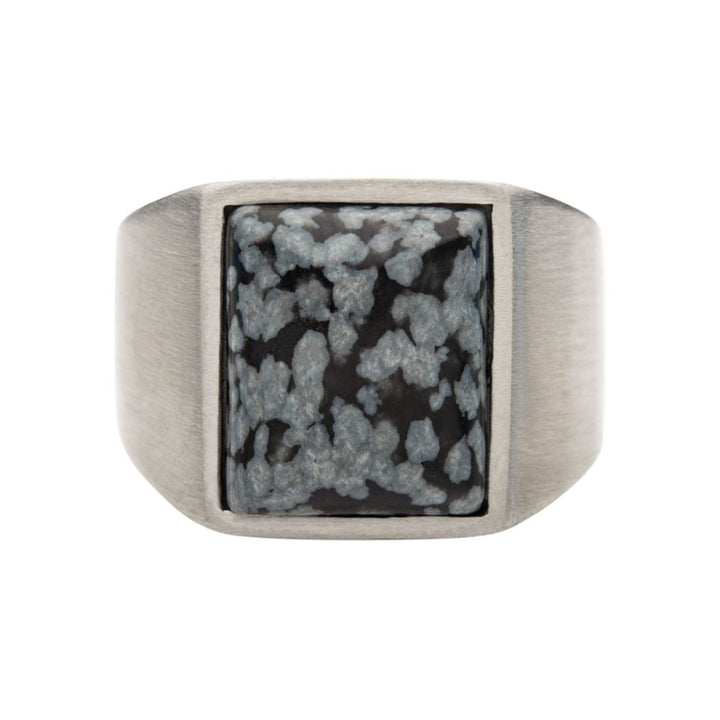 Stainless Steel in Matte Finished Signet Rings with Polished Snowflakes size 10 