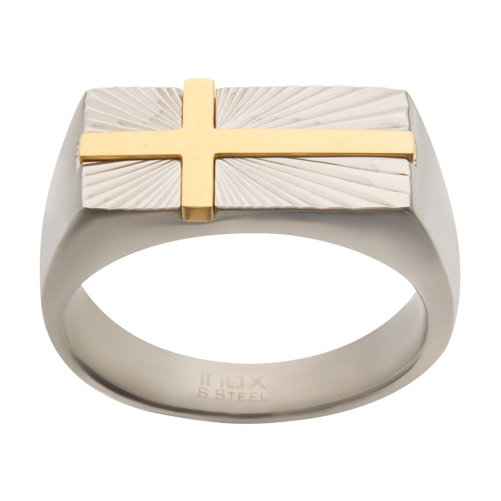 Stainless Steel with Gold IP Transfiguration Cross Ring size 10