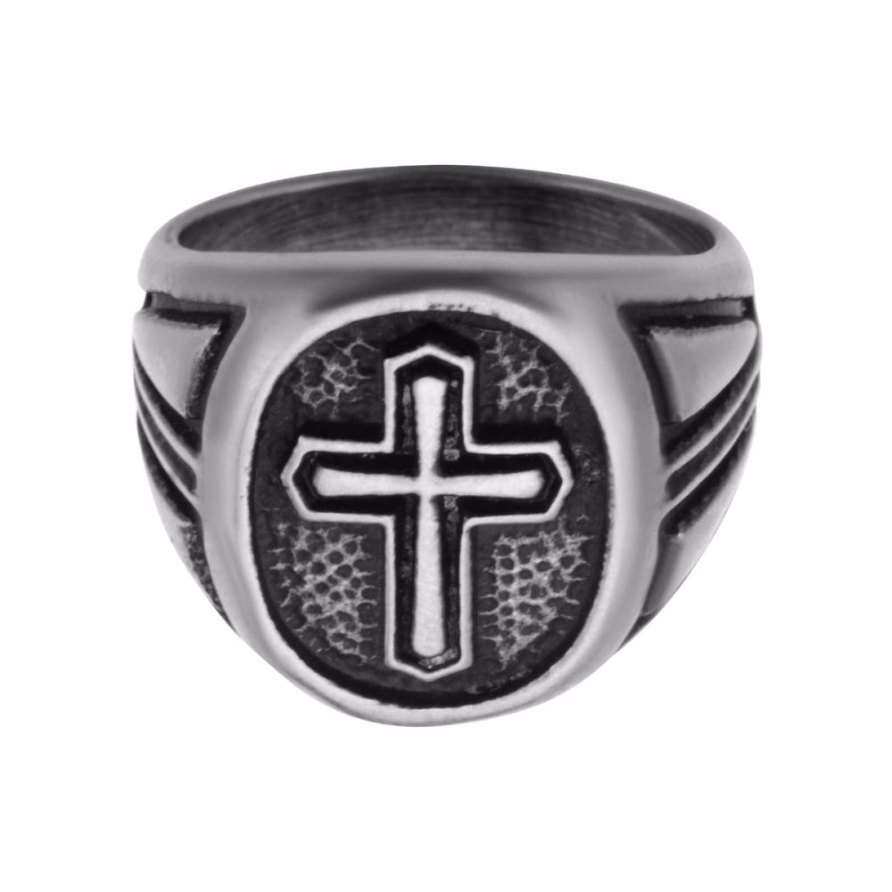 S-10 ST/STEEL ANTIQUE CROSS RING
