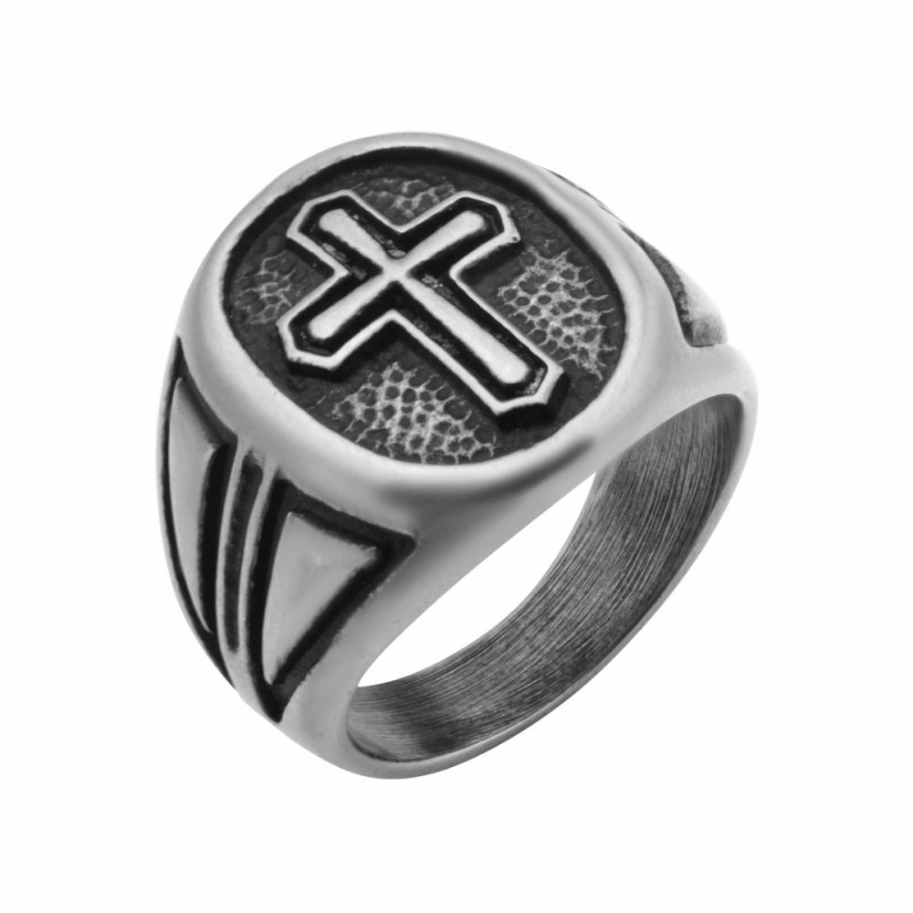 S-10 ST/STEEL ANTIQUE CROSS RING