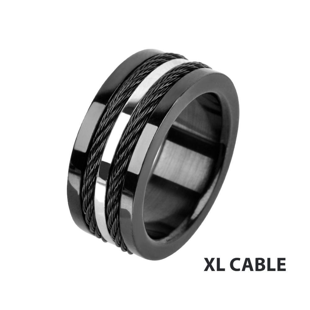 Multiple Cables Inlayed in Black IP Ring size 10