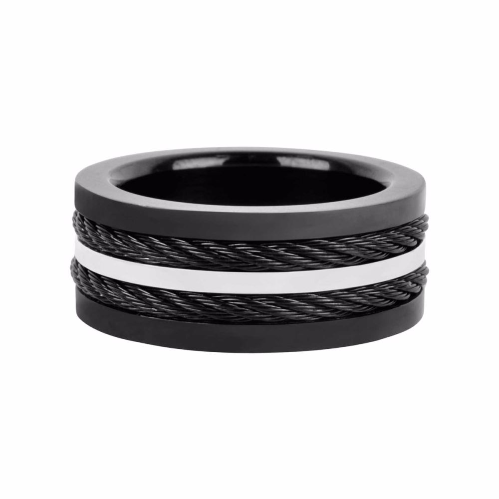 Multiple Cables Inlayed in Black IP Ring size 10