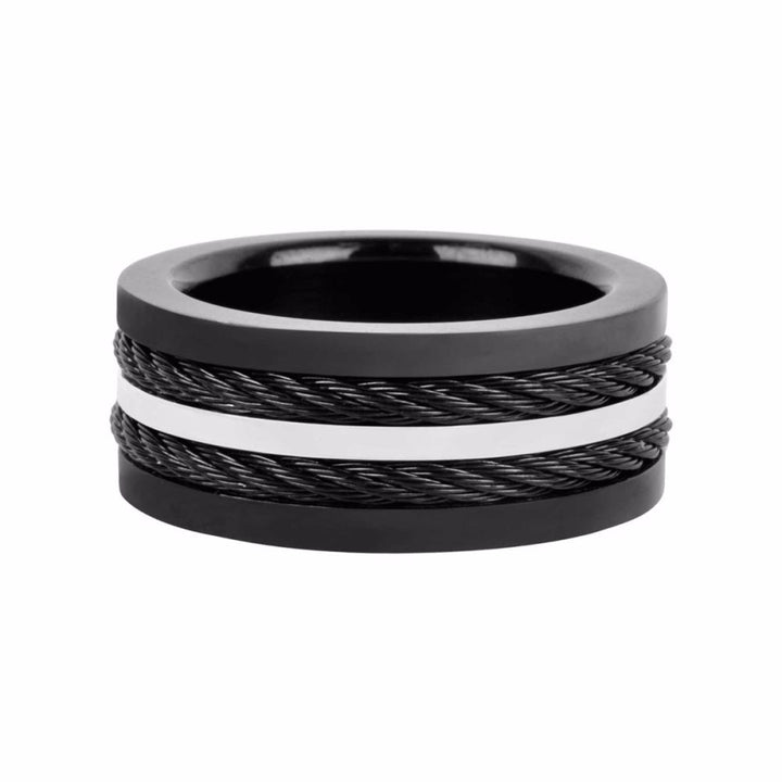 Multiple Cables Inlayed in Black IP Ring size 10