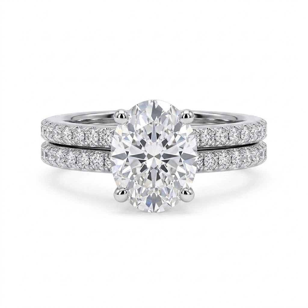 1.52 Carat Oval Diamond Bridal Ring Set in 14K White Gold 
