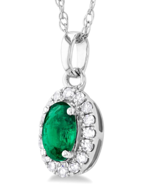 Emerald & Diamond Halo Pendant, 0.07 ctw | 10K White Gold - Brownee Jewelers