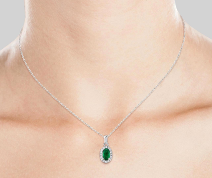 Oval Shape Gemstone & Halo Diamond Pendant
