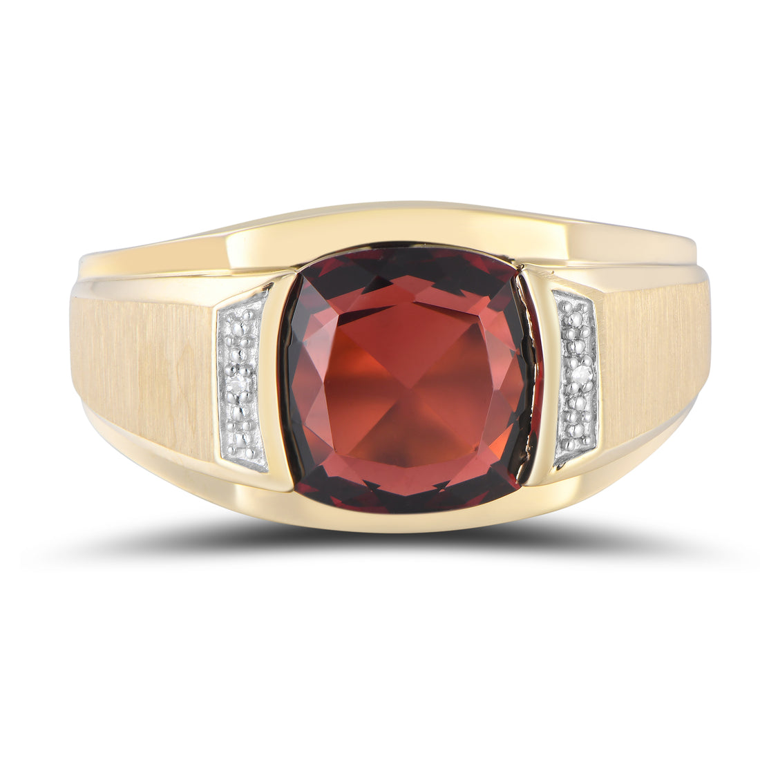 10K Yellow Gold Cushion Garnet & Diamond Gentlemen’s Ring
