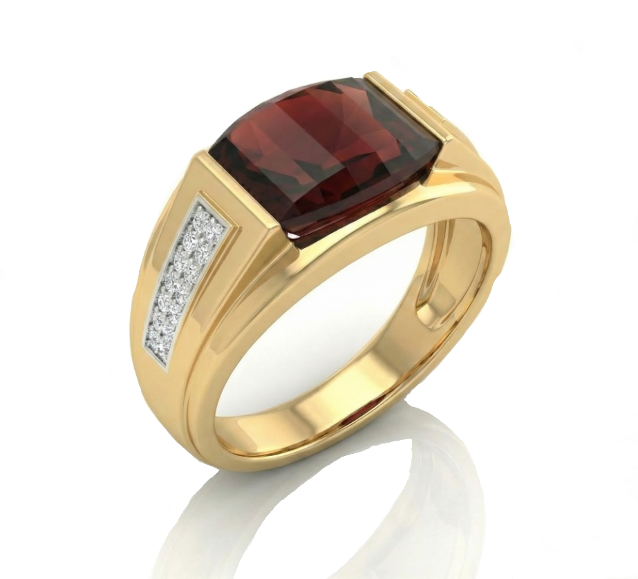 10K Two-Tone Cushion Garnet & Diamond Gentlemen’s Ring – Size 10