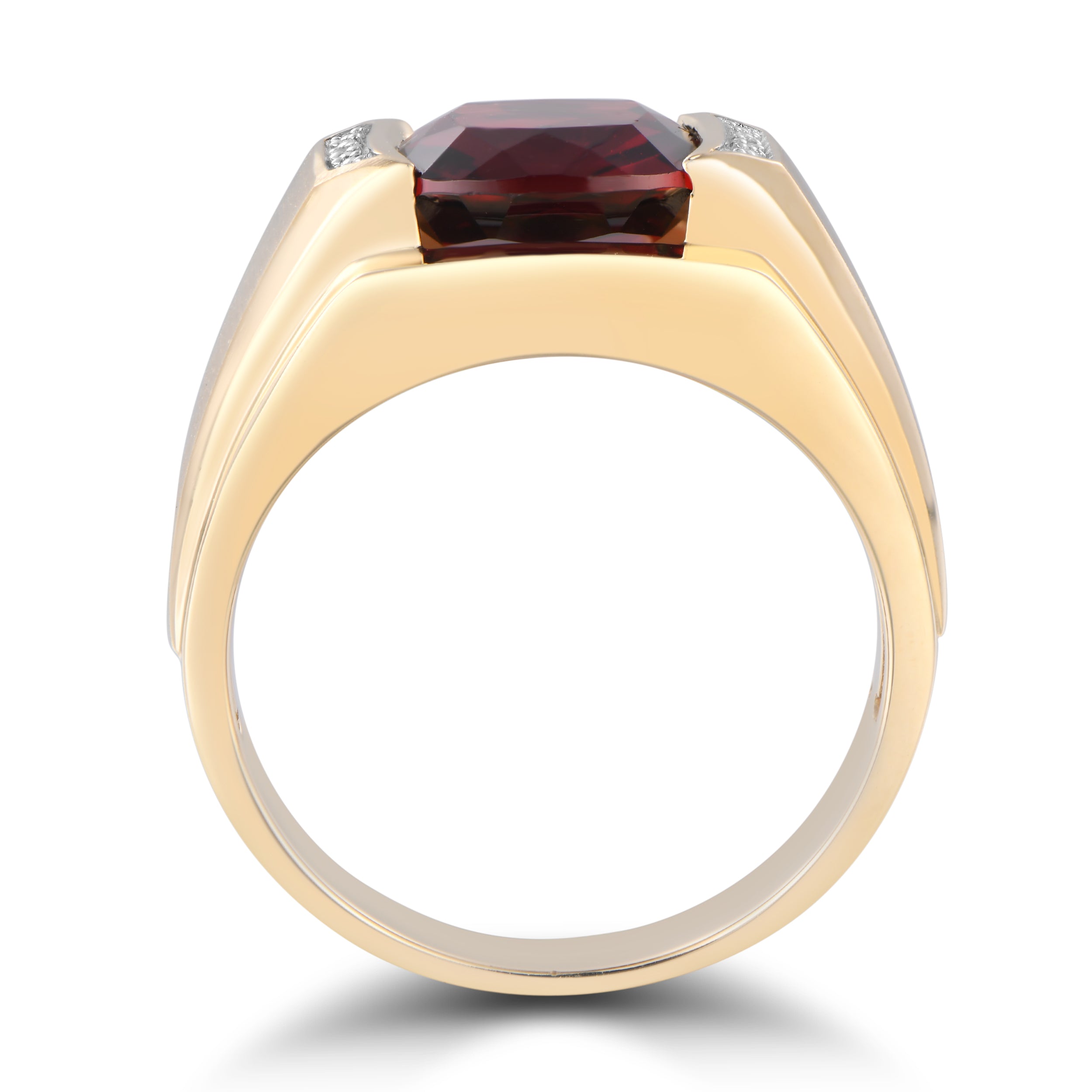 10K Yellow Gold Cushion Garnet & Diamond Gentlemen’s Ring