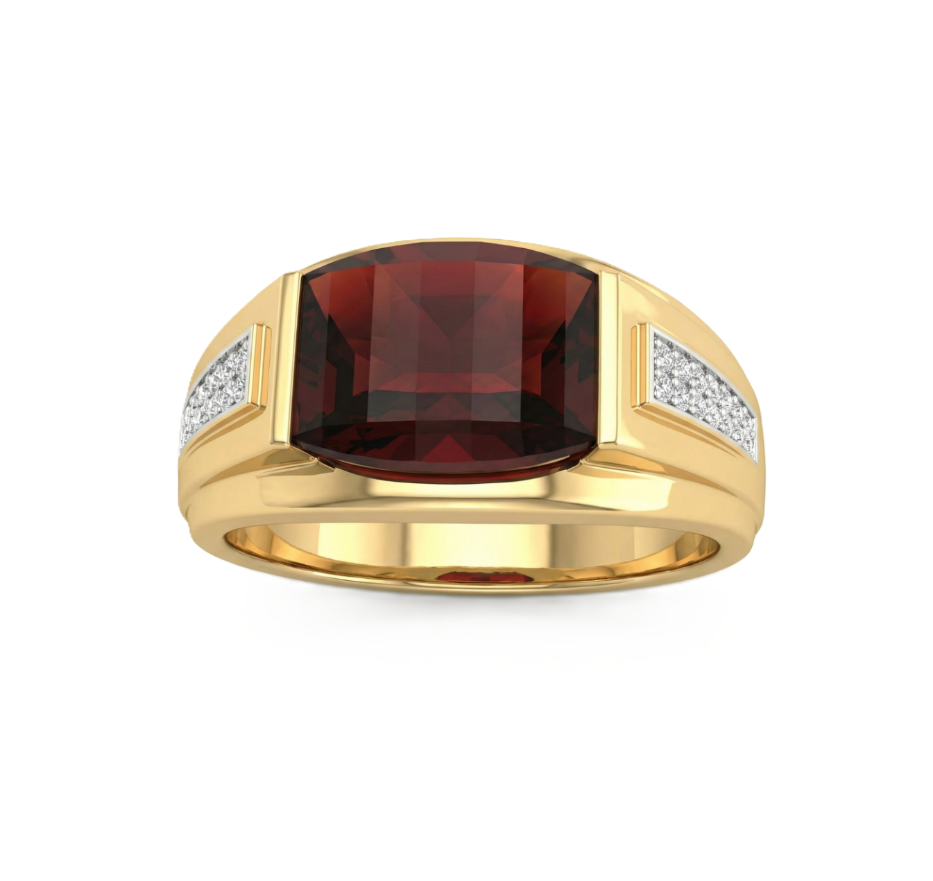 10K Two-Tone Cushion Garnet & Diamond Gentlemen’s Ring – Size 10