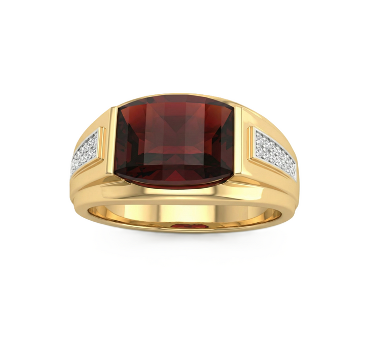 10K Two-Tone Cushion Garnet & Diamond Gentlemen’s Ring – Size 10
