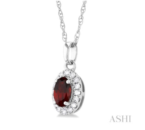 Garnet & Diamond Halo Pendant, 0.07 ctw
