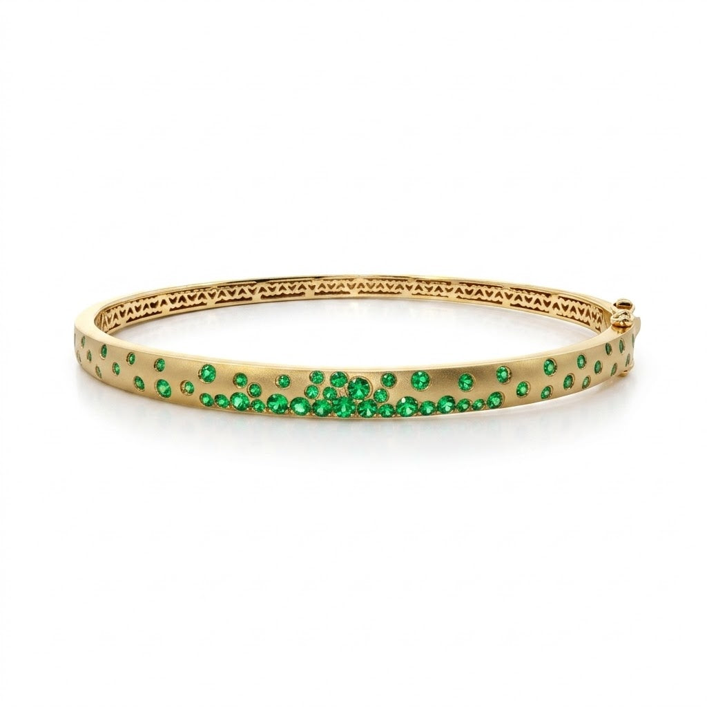 Tsavorite Narrow Bangle Bracelet | 14K Yellow Gold | 0.94 ct Tsavorite - Brownee Jewelers
