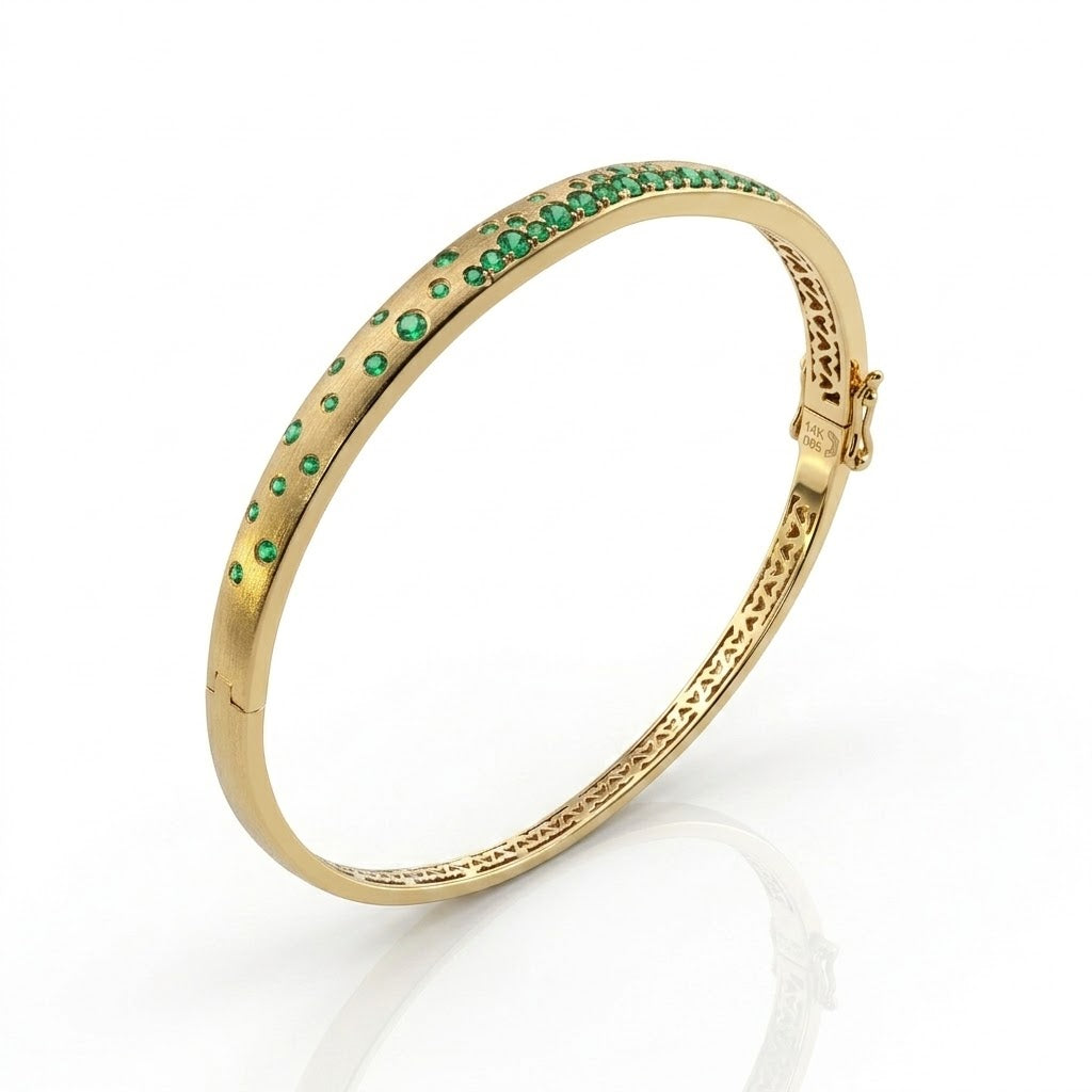 Tsavorite Narrow Bangle Bracelet | 14K Yellow Gold | 0.94 ct Tsavorite - Brownee Jewelers
