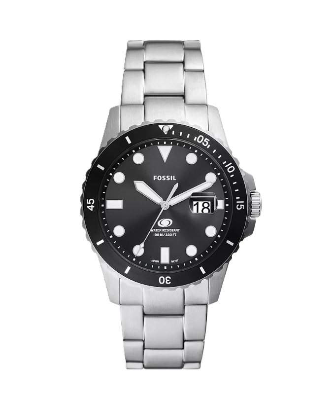 Fossil Blue Dive Three-Hand Date Watch | Fossil | Stainless Steel | Black Dial | 22mm Bracelet - Brownee Jewelers