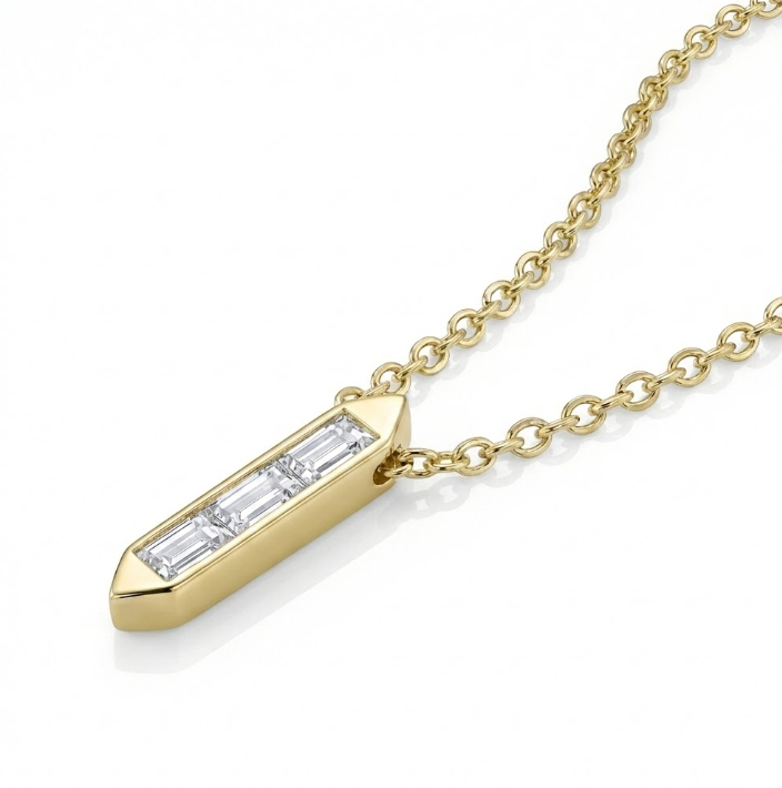 Diamond Baguette Vertical Necklace | 14K Yellow Gold | 0.18 ctw | Modern Geometric Pendant - Brownee Jewelers