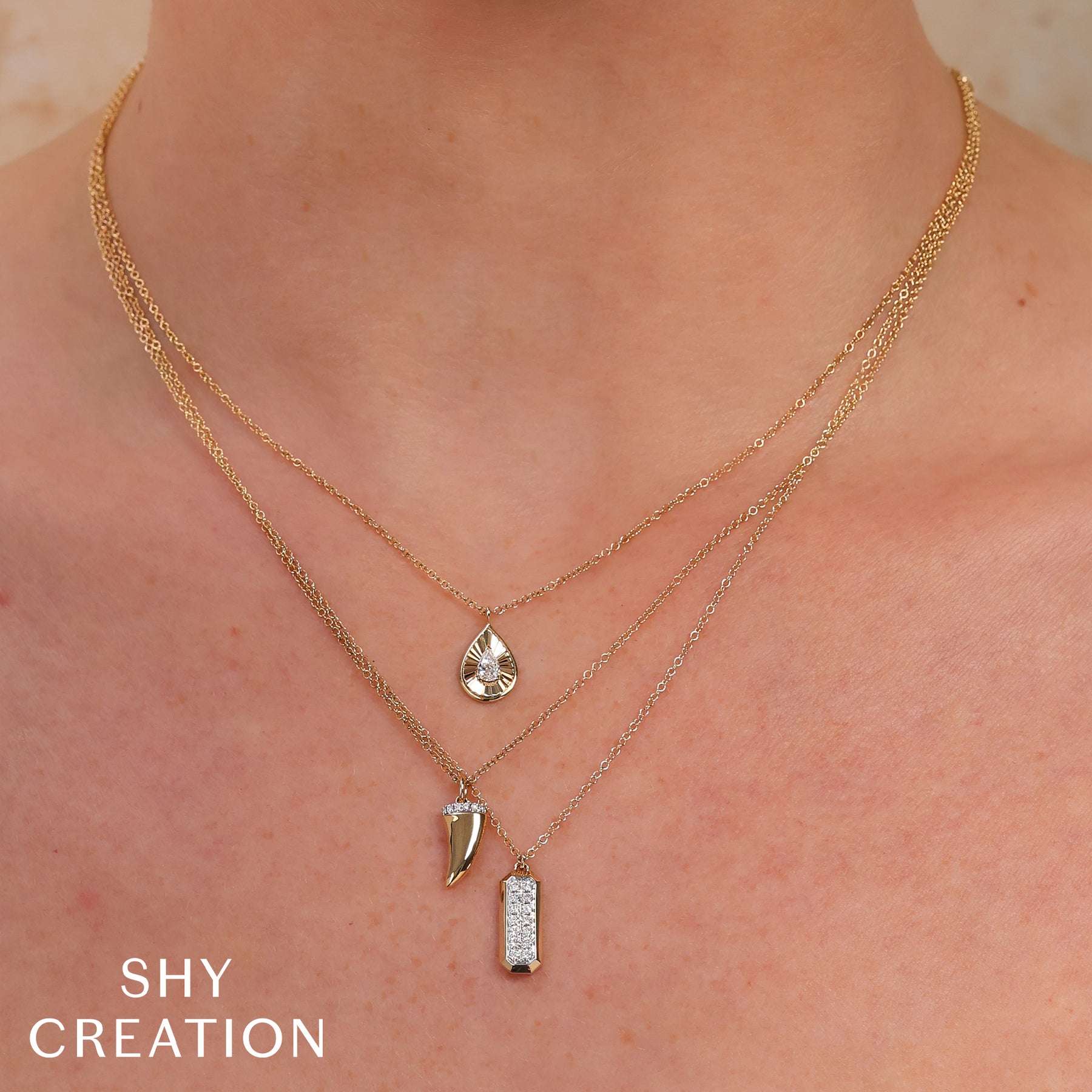 SHY CREATION | 0.15CT DIAMOND GEO CUT NECKLACE | 14K YELLOW GOLD | SC55027594RD - Brownee Jewelers