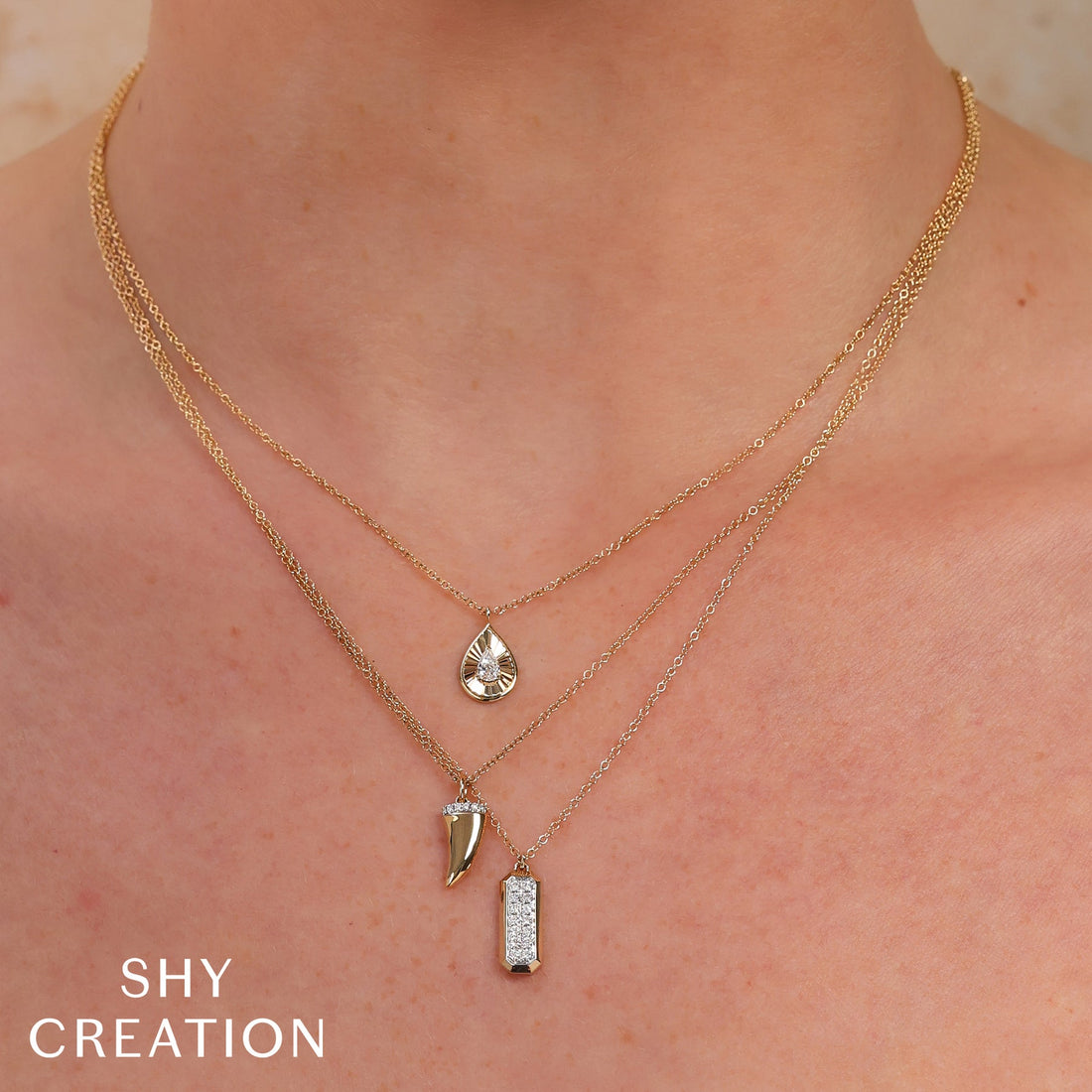 SHY CREATION | 0.15CT DIAMOND GEO CUT NECKLACE | 14K YELLOW GOLD | SC55027594RD - Brownee Jewelers