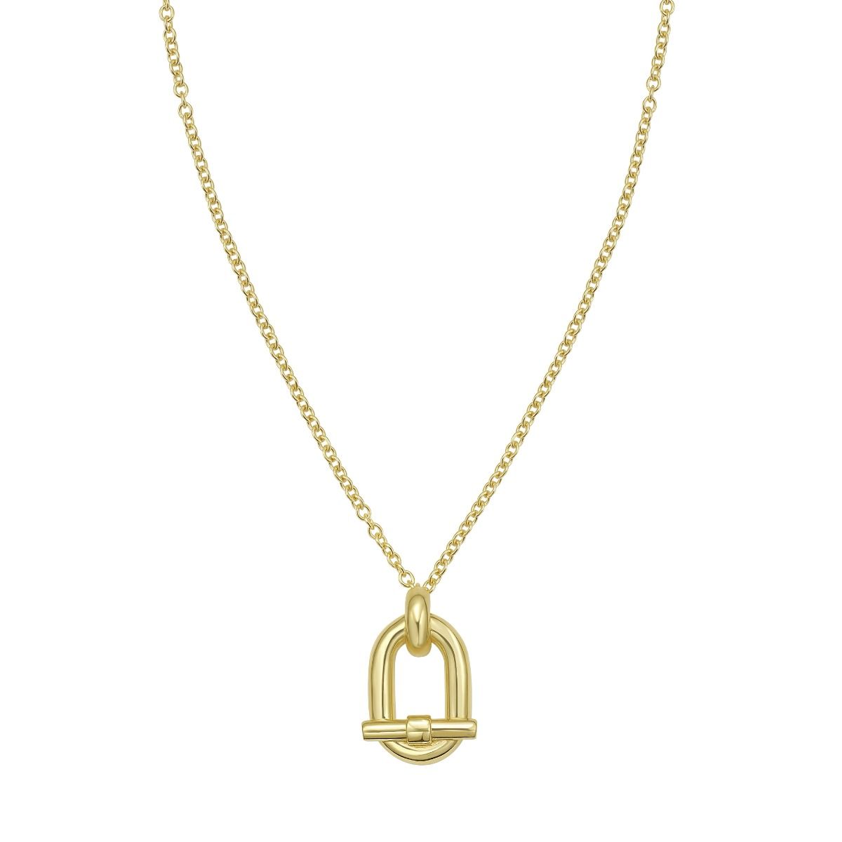 Adjustable 16 to18 Inch Yellow Gold-Plated Sterling Silver Open Oval Link Pendant and Cable Chain Necklace with a Lobster Clasp 