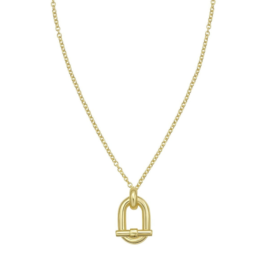 Adjustable 16 to18 Inch Yellow Gold-Plated Sterling Silver Open Oval Link Pendant and Cable Chain Necklace with a Lobster Clasp 