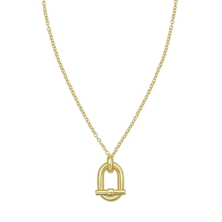 Open Oval Link Pendant Necklace | Yellow Gold-Plated Sterling Silver | 16-18 Inch Adjustable | Cable Chain | AGYC20551-18 - Brownee Jewelers
