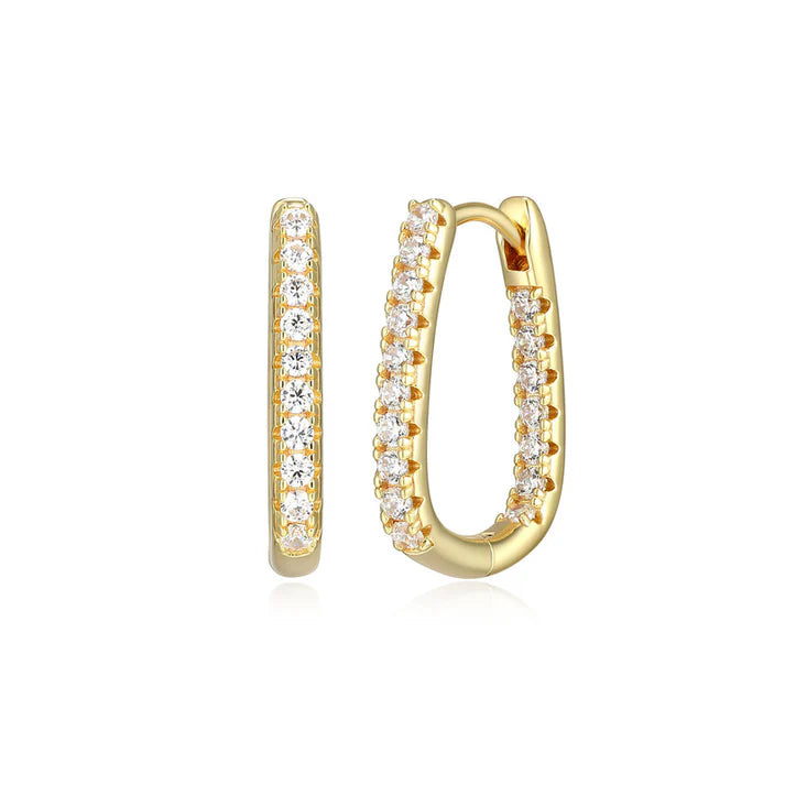 Sterling Silver Gold-Plated Pavé Inside-Outside Cubic Zirconia U-Hoop Earrings