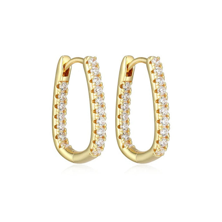 Sterling Silver Gold-Plated Pavé Inside-Outside Cubic Zirconia U-Hoop Earrings