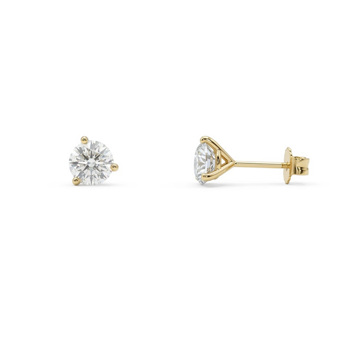 Round Lab-Grown Diamond Stud Earrings | 14K Yellow Gold | 2.00 ctw Round Diamonds | Martini 3-Prong Setting - Brownee Jewelers