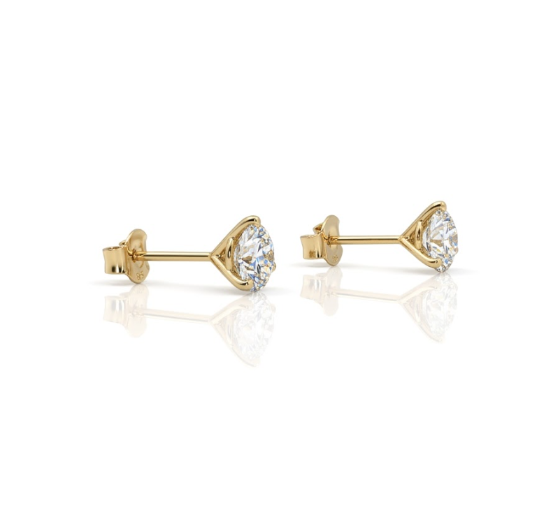 Round Lab-Grown Diamond Stud Earrings | 14K Yellow Gold | 2.00 ctw Round Diamonds | Martini 3-Prong Setting - Brownee Jewelers