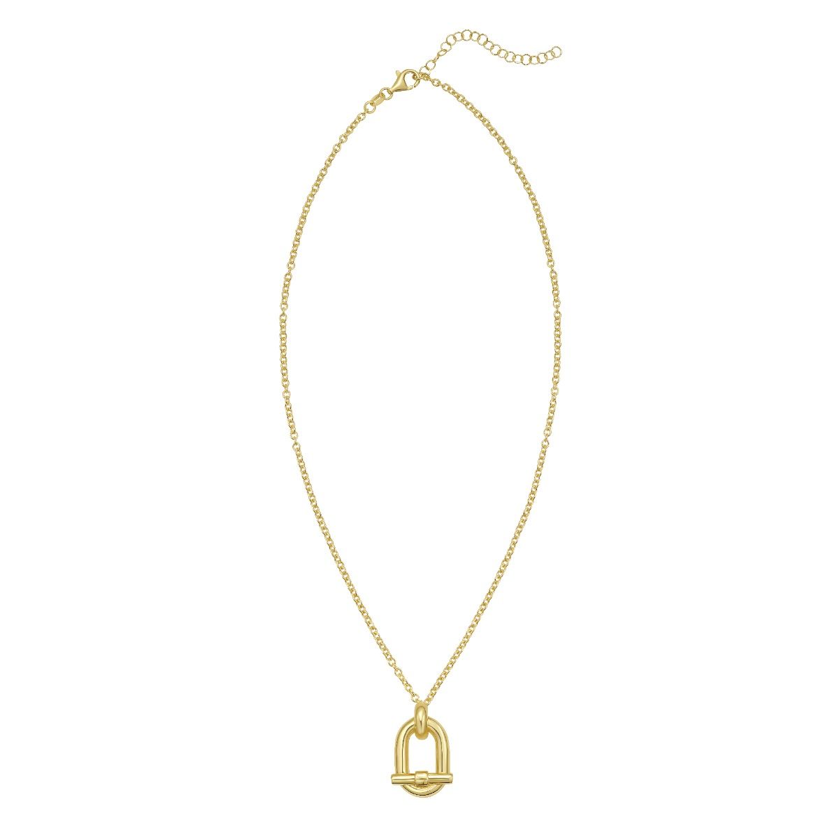 Adjustable 16 to18 Inch Yellow Gold-Plated Sterling Silver Open Oval Link Pendant and Cable Chain Necklace with a Lobster Clasp 