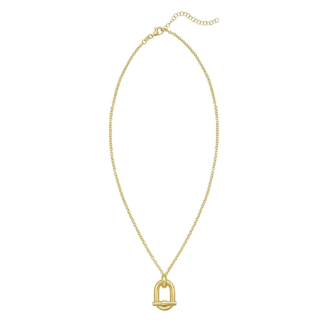 Adjustable 16 to18 Inch Yellow Gold-Plated Sterling Silver Open Oval Link Pendant and Cable Chain Necklace with a Lobster Clasp 