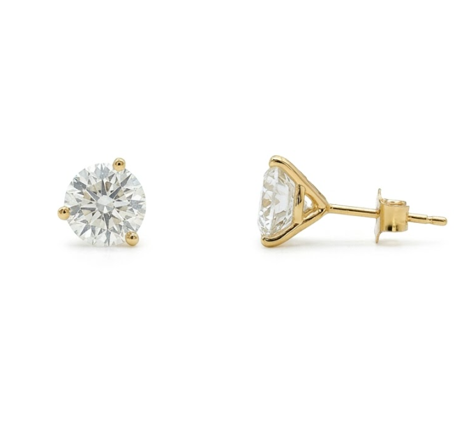 Round Lab-Grown Diamond Stud Earrings | 14K Yellow Gold | 3.00 ctw Round Diamonds | Martini 3-Prong Setting - Brownee Jewelers