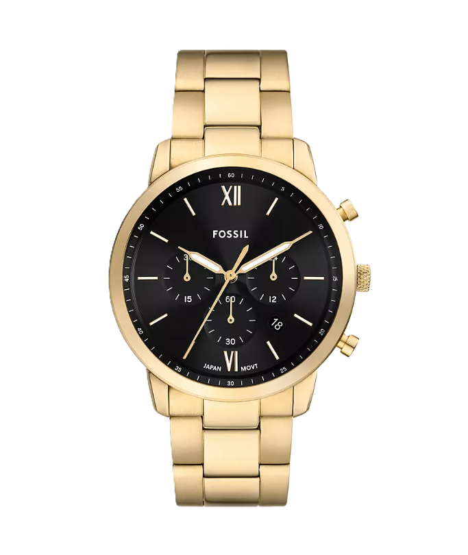Neutra Chronograph Watch | Fossil | Gold-Tone Stainless Steel | Black Dial | 22mm Bracelet - Brownee Jewelers