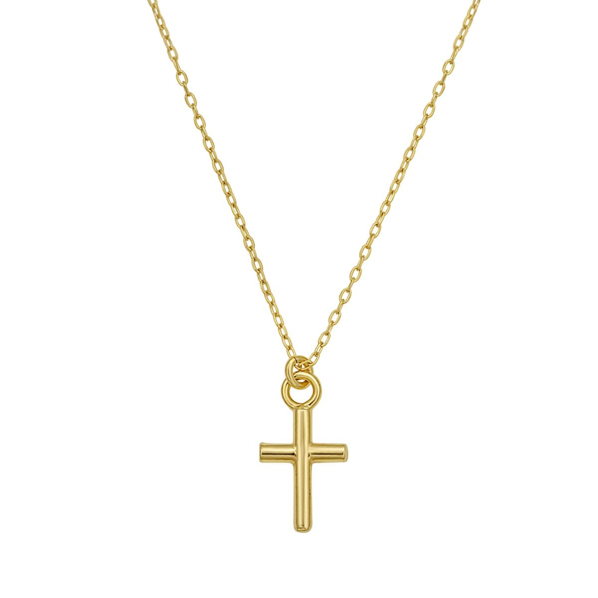 17.75 Inch Mini Cross Necklace in 14K Yellow Gold with a Spring Ring Clasp