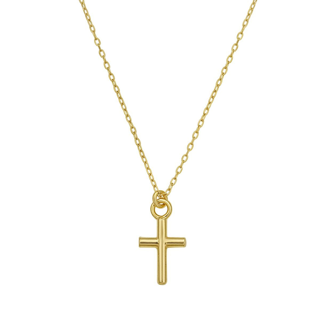 17.75 Inch Mini Cross Necklace in 14K Yellow Gold with a Spring Ring Clasp