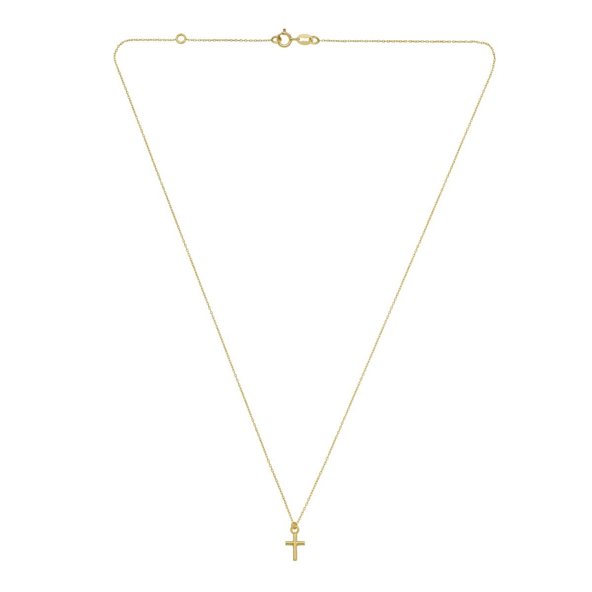 17.75 Inch Mini Cross Necklace in 14K Yellow Gold with a Spring Ring Clasp