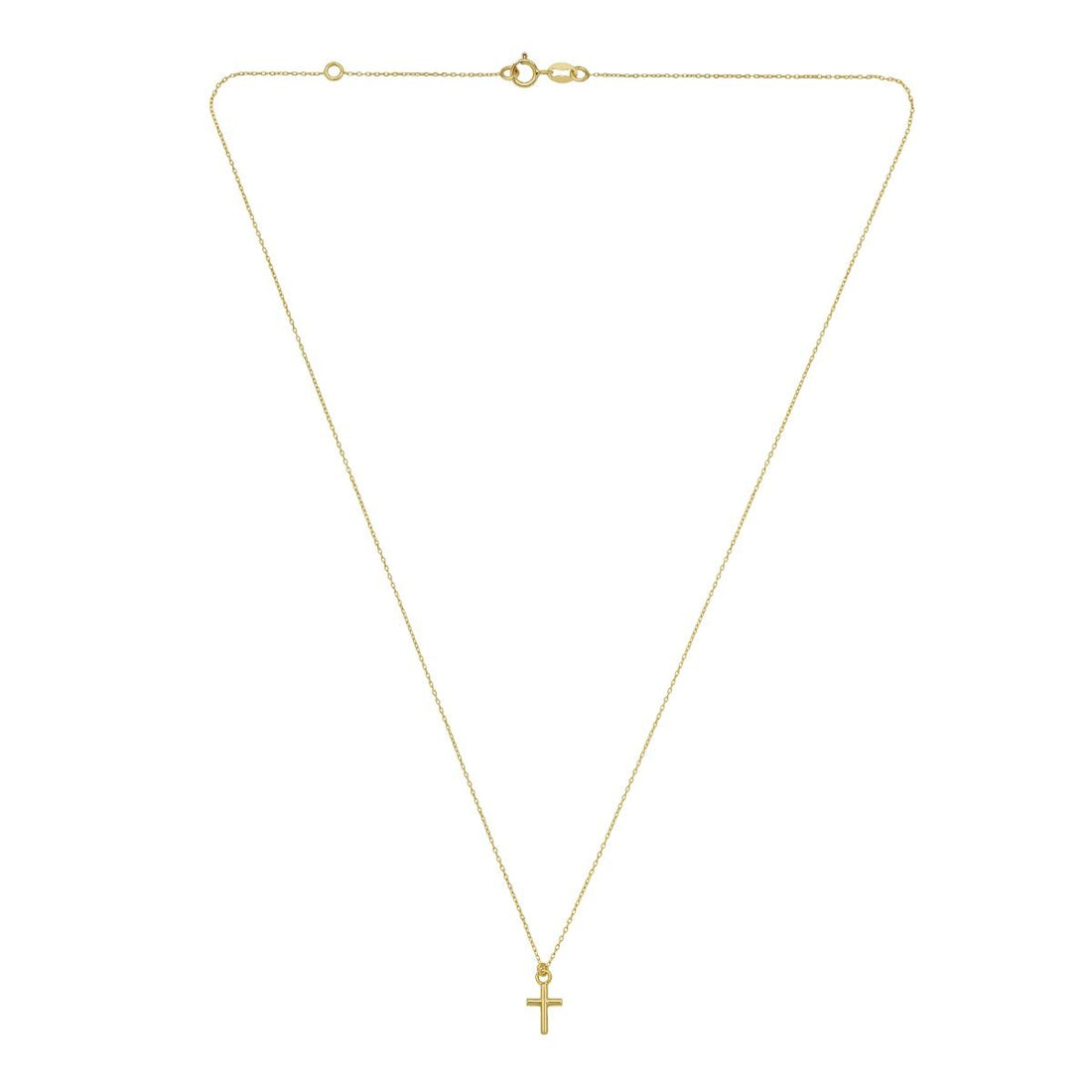 17.75 Inch Mini Cross Necklace in 14K Yellow Gold with a Spring Ring Clasp