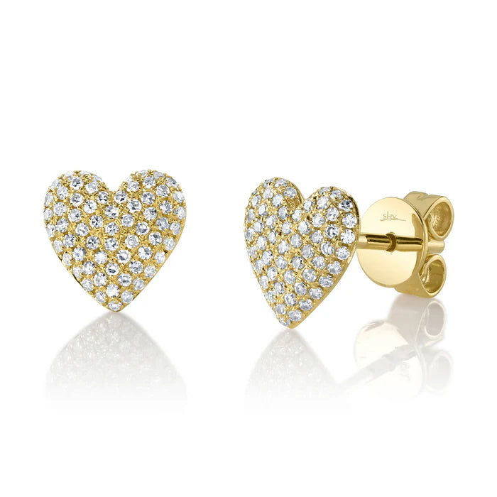 Diamond Pavé Heart Stud Earrings | 14K Yellow Gold | 0.28 ctw | Romantic Studs - Brownee Jewelers