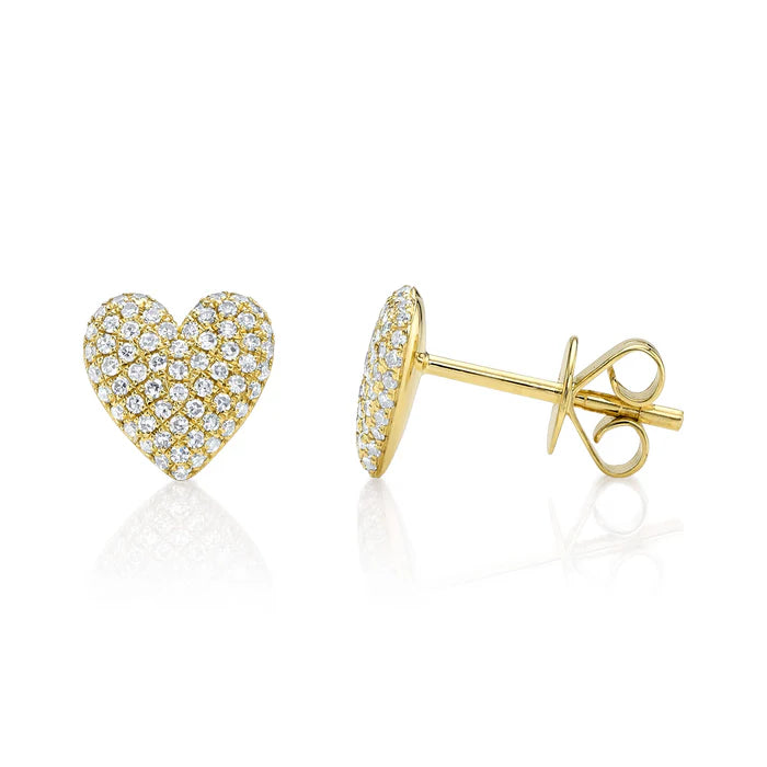 Diamond Pavé Heart Stud Earrings | 14K Yellow Gold | 0.28 ctw | Romantic Studs - Brownee Jewelers