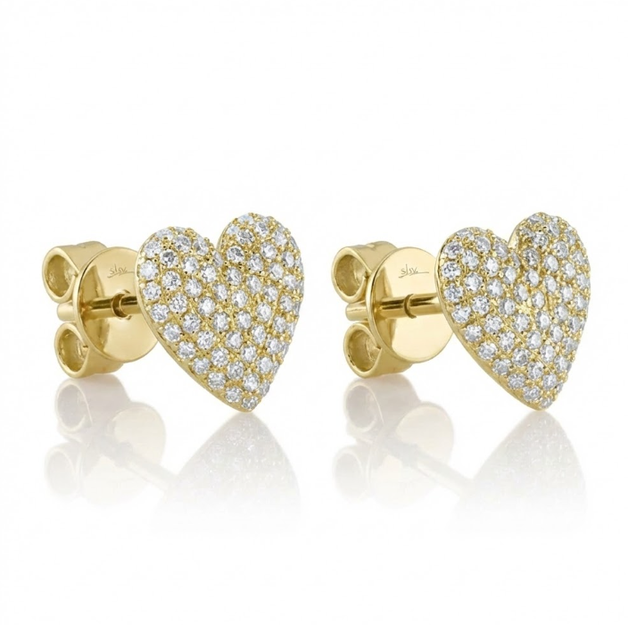 Diamond Pavé Heart Stud Earrings | 14K Yellow Gold | 0.28 ctw | Romantic Studs - Brownee Jewelers